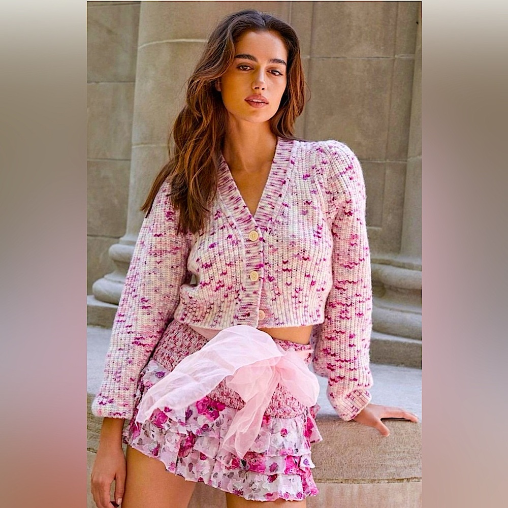 LoveShackFancy - Avignon Hand Painted Crop Cardigan | Berry Medley M